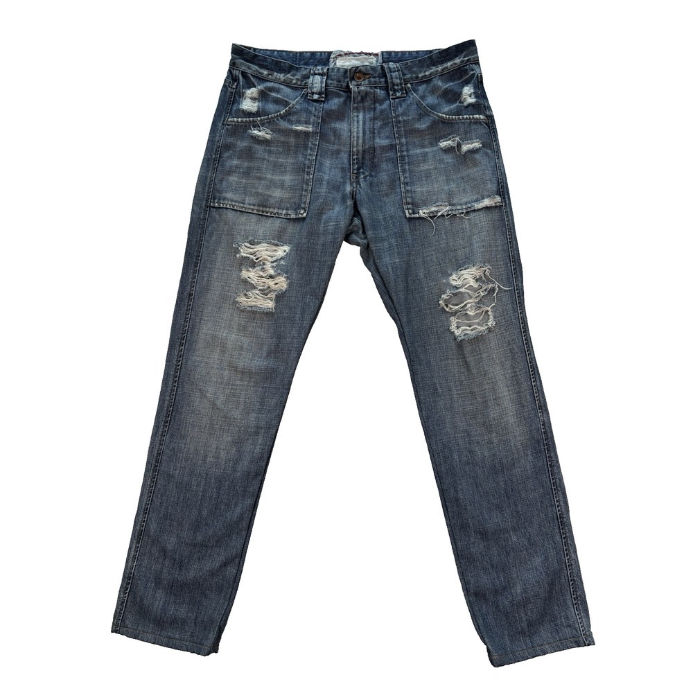 Guess Jeans Mens 36x31 Blue Denim Distressed Limited Edition‎ Hand Made Y2K 90s